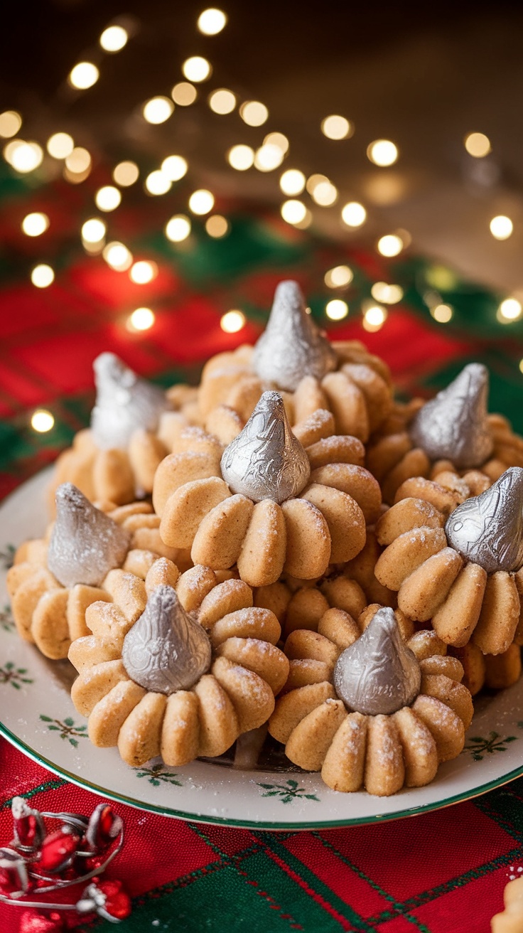 Delicious Peanut Butter Blossoms cookies topped with Hershey